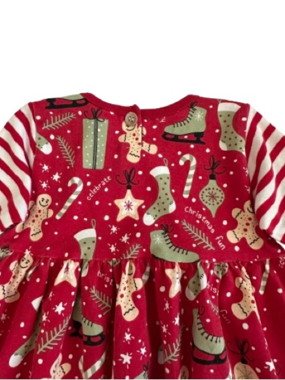 Tesa Babe Girl 18-24M Red & Striped Sleeves Jersey Cotton Blend Holiday Dress